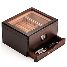Humidor para Charutos GLENCREAG Marrom Escuro Avermelhado Capacidade 55 Unidades Cedro Espanhol Higrômetro Digital