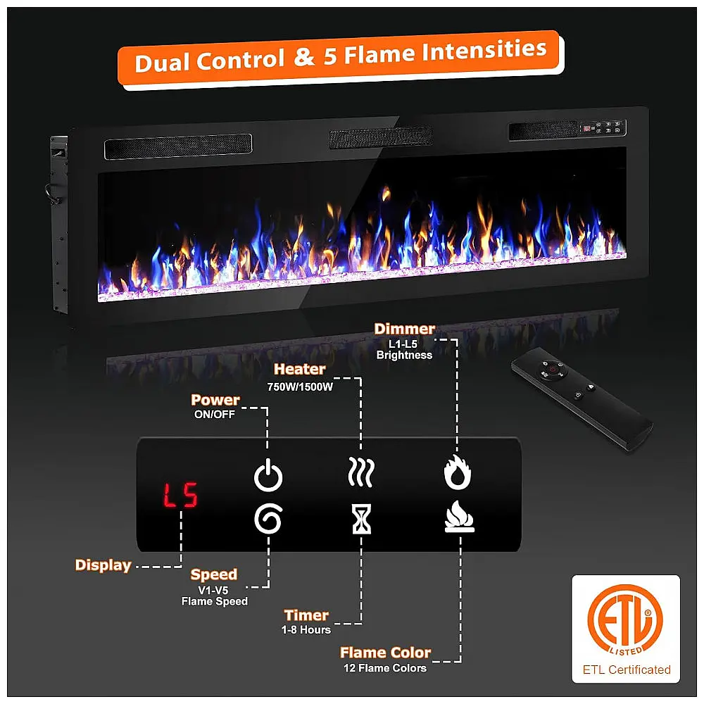 Lareira Elétrica Vendorz 183x46cm 1500W Ultra-Fina 12 Cores Embutir 110V — foto 3