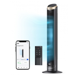 Ventilador de Torre de Alta Velocidade com Controle Remoto e WiFi, 110V Dreo, Preto e Dourado