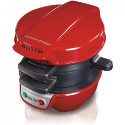 Hamilton Beach Breakfast Sandwich Maker Kitchen Counter Top Press, Red 25476