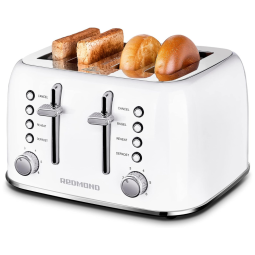 ST033 Torradeira Retro Elétrica 4 Fatias com 6 Níveis de Tostagem, 1650W, Branca, 110v, REDMOND, Branco