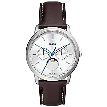 Relógio Masculino Analógico de Quartzo com Pulseira de Couro, Fossil FS5905, Prata e Marrom