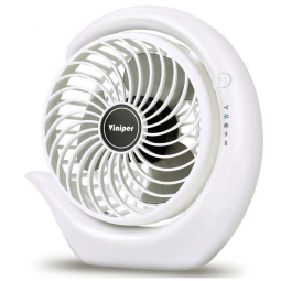 Ventilador Portátil Recarregável Viniper Branco com Lâmina Preta Clara, 3 Velocidades, Rotação 180°, Bateria 8-24h, Modelo ZLS-87, 15,7 cm