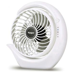 Ventilador Portátil Recarregável Viniper Branco com Lâmina Preta Clara, 3 Velocidades, Rotação 180°, Bateria 8-24h, Modelo ZLS-87, 15,7 cm