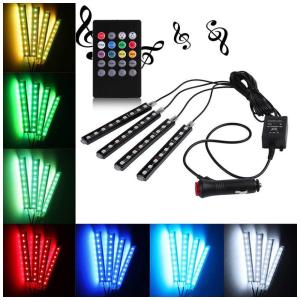 Luz LED Automotiva Decorativa Interna à Prova Dágua 4 Peças DC 12V Controle Remoto e Voz, QIUKO