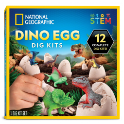 National Geographic Dinosaur Dig Kit – 12 Blocos de Escavação em Formato de Ovo com Figuras de Dinossauros, Kit STEM Educacional para