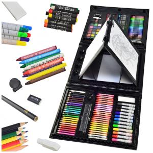 Kit de Arte Sunnyglade 185 Peças Multicolorido, Estojo Trifold Compacto, Cavalete Duplo, Pastel, Lápis, Tinta, Infantil ou Profissional