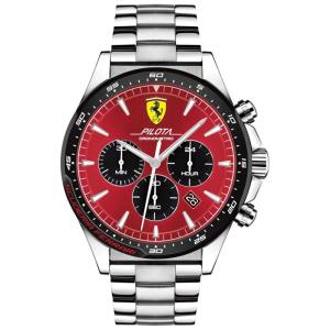 Relógio Masculino Analógico Pilota de Quartzo em Aço Inoxidável, Modelo, FERRARI 0830619, Prateado