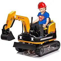Escavadeira Infantil Elétrica JOYLDIAS Amarela 12V 360° Rotativa Buldôzer Controle Remoto MP3 USB Trilhos Multi-Terreno Toolbox