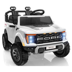 Carro Elétrico Infantil Licenciado Ford F-150 Raptor 24V Branco 2 Lugares com Controle Remoto, Bluetooth, Luzes LED, Baú e Partida Suave