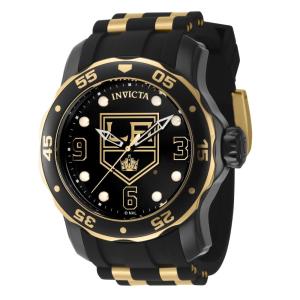Relgio Invicta NHL Los Angeles Kings - 48mm. Ouro e preto. Modelo ZG-42309 para homens.