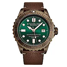 Relogio Automatico Swiss Depthmaster Heritage 1003L 44MM, Mostrador Verde e Cobre, Pulseira de Couro Marrom Stuhrling.