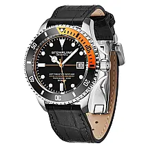 Relogio Automatico Swiss Depthmaster Heritage 883HL, 42mm, Mostrador Preto e Prata, Pulseira de Couro Preto e Fivela de Aco Inoxidavel