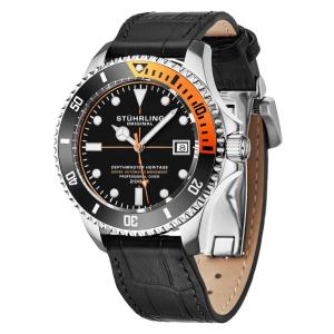 Relogio Automatico Swiss Depthmaster Heritage 883HL, 42mm, Mostrador Preto e Prata, Pulseira de Couro Preto e Fivela de Aco Inoxidavel