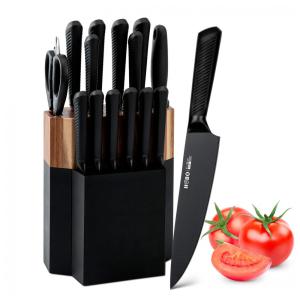 Conjunto de Facas Vvwgkpk em Aço Inoxidável com Bloco de Bancada Multinível, 15 Peças, Preta