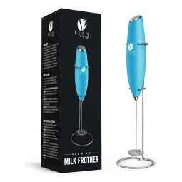 Espumador Elétrico de Leite em Aço Inoxidável a Bateria com Suporte, BEAN ENVY, Azul