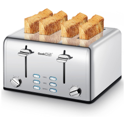 Geek Chef Torradeira de 4 Fatias com 6 Niveís e Função Bagel, 1650W, 110V, Aço Inoxidável