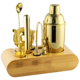 Kit Bn Profissional 9 Peças em Alumínio com Suporte de Bambu, Cor, VG, Dourado