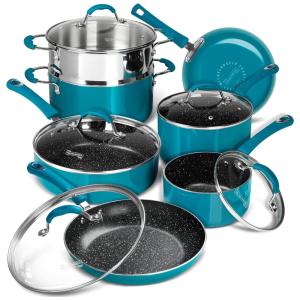 Conjunto de Panelas e Frigideiras Antiaderentes de Esmalte, 12 Peças, MICHELANGELO, Azul