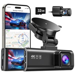Câmera Veicular Full HD 1080p, com GPS, Gravação 4K Ultra HD, Visão Noturna, Wi Fi, REDTIGER F7N, Preto