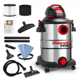 Aspirador de Pó Profissional de 45,48 Litros com Tanque de Aço Inoxidável, Motor de 6 Picos, 110V 1416W, Shop Vac Pro, Prata