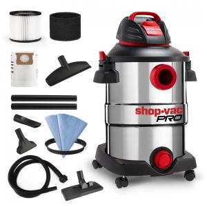 Aspirador de Pó Profissional de 45,48 Litros com Tanque de Aço Inoxidável, Motor de 6 Picos, 110V 1416W, Shop Vac Pro, Prata