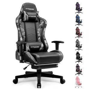 Gtracing Cadeira Gamer Ergonômica Ajustável com Apoio para os Pés, Cinza Camuflada