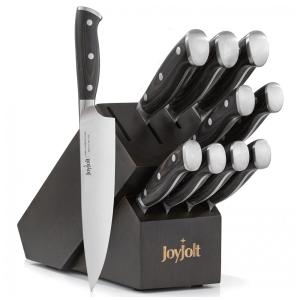 Conjunto de Facas JoyJolt em Aço Inoxidável com Bloco de Bancada, 11 Peças, Preto