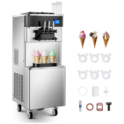 Máquina Comercial de Sorvete FOHERE 3 Sabores 25-32 L/h, Prata, Funil 14 L, Painel LCD Touch, Auto Limpeza, 825B, 2200W