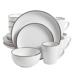 Aparelho de Jantar com 16 Peças em Cerâmica Stoneware Serve 4 Pessoas, Gibson Home Rockaway, Branco
