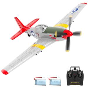 Avião de Controle Remoto com Sistema de Estabilização Xpilot, Suporte, Canopy de 4 Lâminas e Acrobáticas, VOLANTEXRC P51, Vermelho