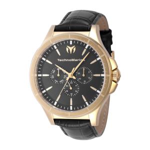 Relógio TechnoMarine MoonSun Masculino - 45mm, Caixa Dourada, Pulseira Preta (TM-822029)
