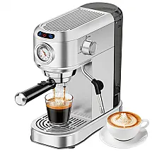 Máquina de Espresso 20 Bar, Vaporizador Profissional, Manômetro, Compacta, ANYCOLD, Inox, Prata, 110V