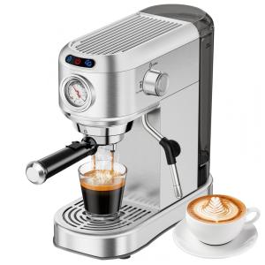 Máquina de Espresso 20 Bar, Vaporizador Profissional, Manômetro, Compacta, ANYCOLD, Inox, Prata, 110V