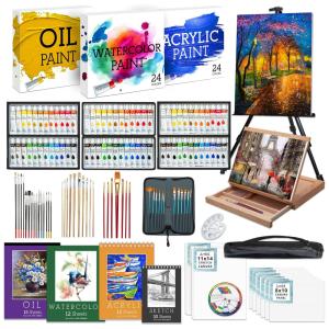 Kit de Pintura Conjunto Artístico com 131 Peças, Inclui 72 Tintas, JUMBL, Marrom