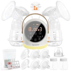 Bomba Tira Leite Elétrica com Flanges de Silicone Macio, Imitação 3D de Bombeamento de Bebê, 3 Modos e 9 níveis, 2Un, Besrey, Branca
