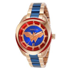 Relgio feminino da Mulher Maravilha da DC Comics - 38 mm. Rosa ouro. Azul 31729