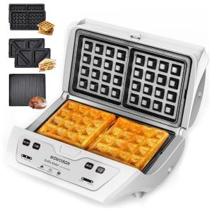 Máquina de Waffle Antiaderente, Aço Inoxidável, 1000W, 110v, WOWDSGN HLH 02, Prateado