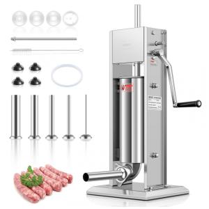 Máquina de Fazer Linguiças em Aço Inoxidável 304, 5 Litros, 2 Velocidades, 4 Tubos de Enchimento - Prata
