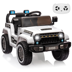 Carro Elétrico Infantil a Bateria com Controle Remoto, Suspensão de Mola e 3 Velocidades, 12V, GAOMON, Branco