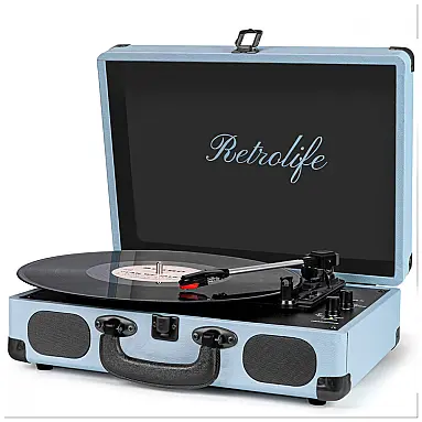 Toca-discos portátil Retrolife 3 Velocidades