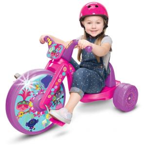 Triciclo Infantil com Assento Ajustável de 3 Posições para Crianças de 3 a 7 Anos, Trolls, Rosa