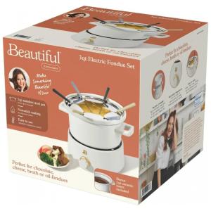 Conjunto de fondue elétrico 3L Beautiful by Drew Barrymore branco inox 1000W com panela cerâmica 2L