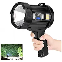 Lanterna LED Recarregável, 20 Horas de Ação, USB e 9.000 Lúmens, GRC, Preto