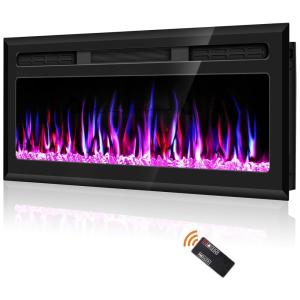 Lareira Elétrica de Embutir A45x127L com Controle Remoto, Temporizador e Chamas Multicolorida, 110V, Hocookeper, Preta