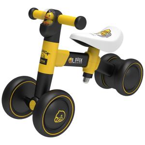 Bicicleta sem Pedal com Assento Ajustável e 4 Rodas para Crianças de 1 a 3 Anos, Luddy, Preto e Amarelo