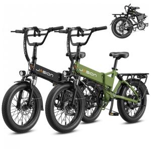 Bicicleta elétrica dobrável Jasion EB7 preta carvão, pneus 20x3, motor até 1200W, bateria 48V 10Ah, 7 marchas, suspensão dupla e voltagem