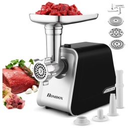 Moedor de Carne Elétrico, 2000W, Aço Inox, 110v, HOMDOX, Preto
