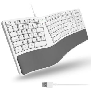 Teclado Ergonômico com Fio com Descanso Para as Mãos e Dividido, MACALLY MERGOKEY, Branco