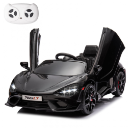 Carro Elétrico Infantil McLaren765LT MUKIDY Preto 12V, Controle Remoto, Música, Luzes LED, 3 Velocidades, Cinto Segurança, Modelo Licenciado